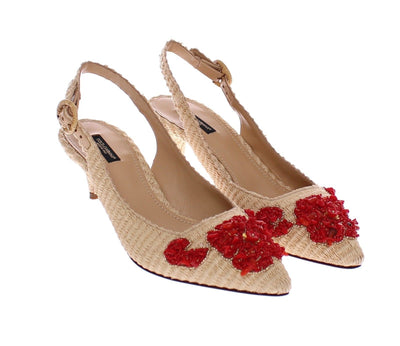 Beige Red Corals Slingbacks Pumps Shoes