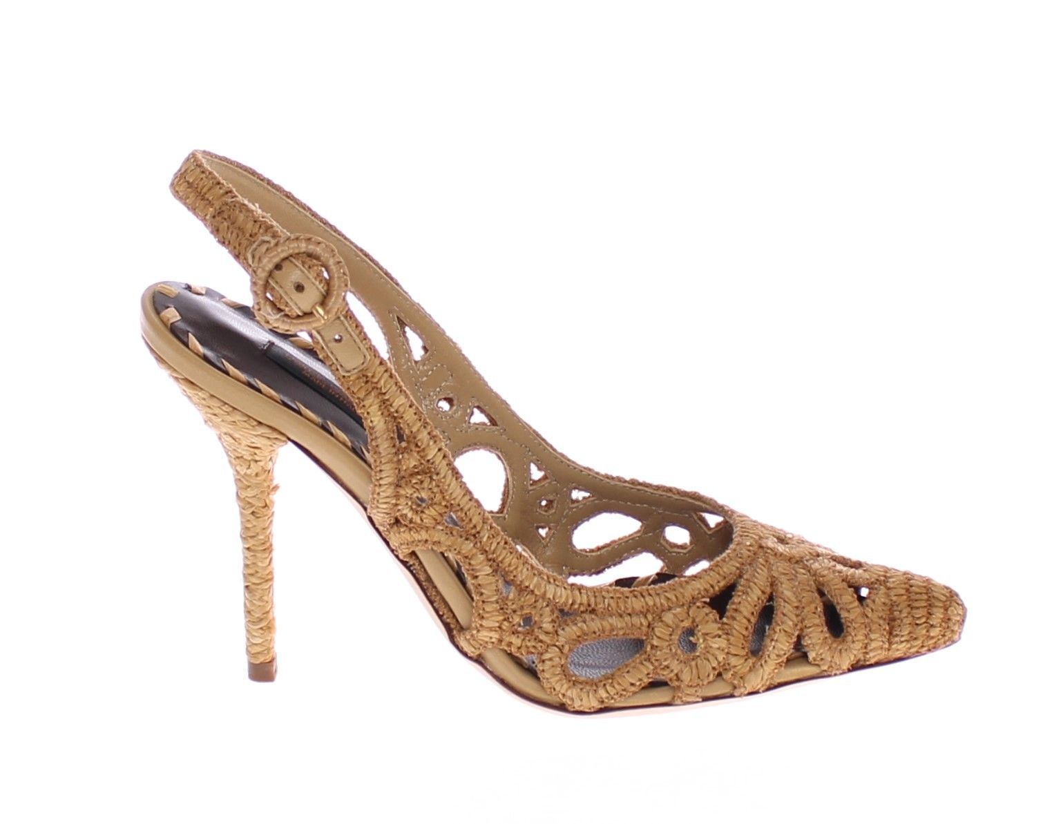 Beige Slingbacks Straw Sandals Shoes Pumps