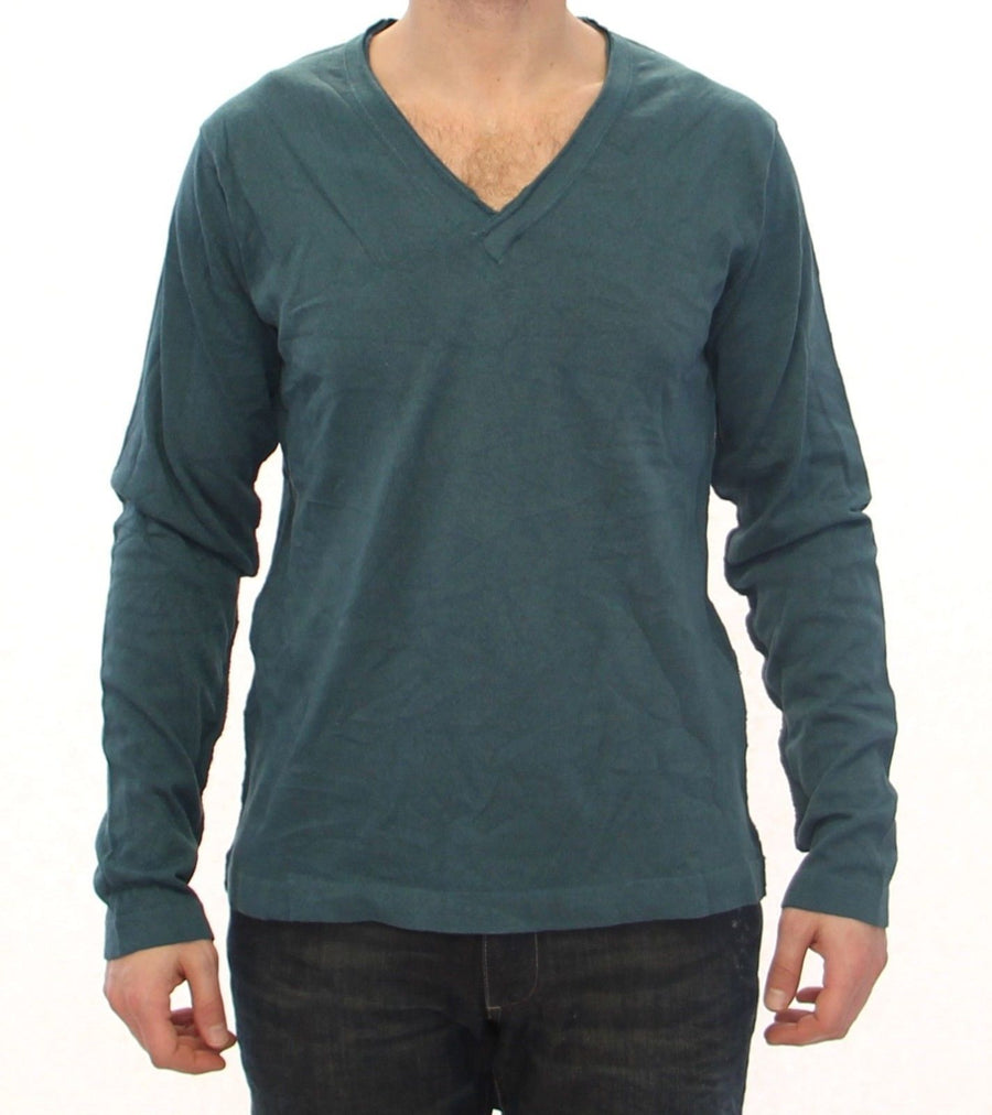 Blue Cotton Logo V-neck Sweater