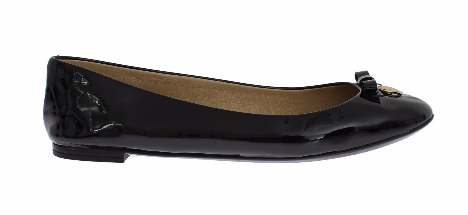 Black Patent Leather Heart Ballet Flat Shoes