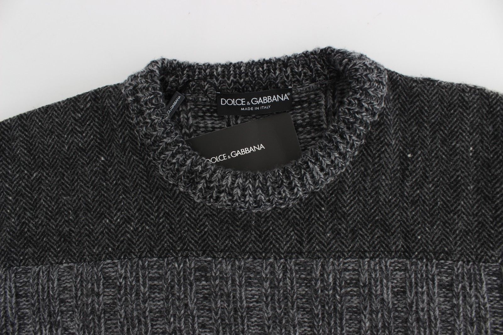 Gray Wool Knitted Crewneck Sweater Pullover