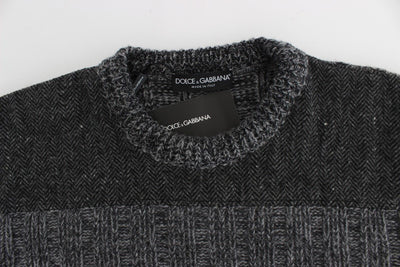 Gray Wool Knitted Crewneck Sweater Pullover