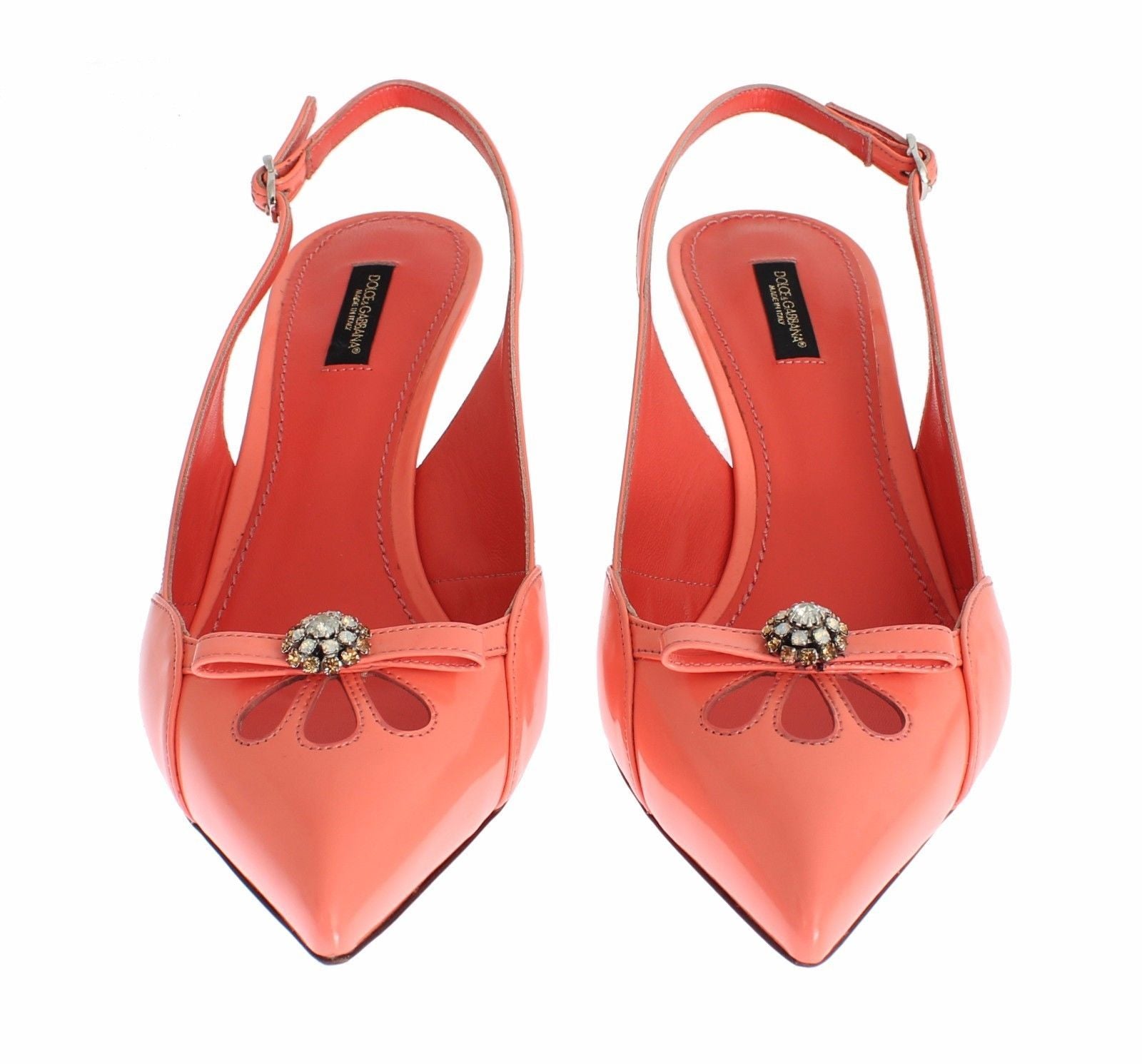 Pink Leather Crystal Slingbacks Heels Shoes
