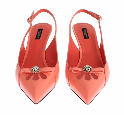 Pink Leather Crystal Slingbacks Heels Shoes