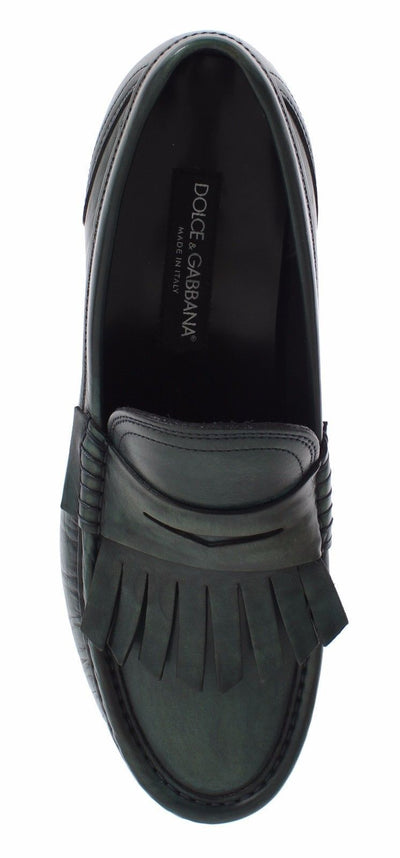 Green Leather Loafers Casual Dress Shoes