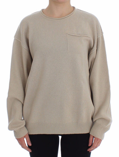 Beige Cashmere Crewneck Sweater Pullover