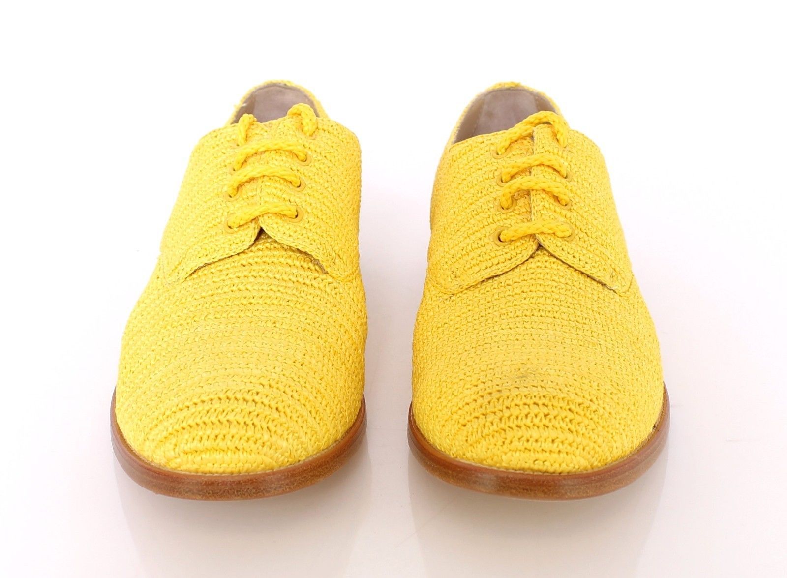 Yellow Raffia Woven Oxfords Broques Shoes