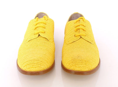 Yellow Raffia Woven Oxfords Broques Shoes