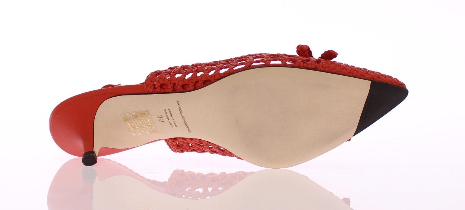 Orange Woven Leather Slingback Pumps Shoes