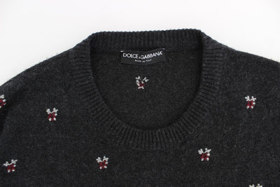 Gray Cashmere Rose Crewneck Sweater Top