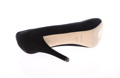 Black Suede Leather Platform Pumps Shoes