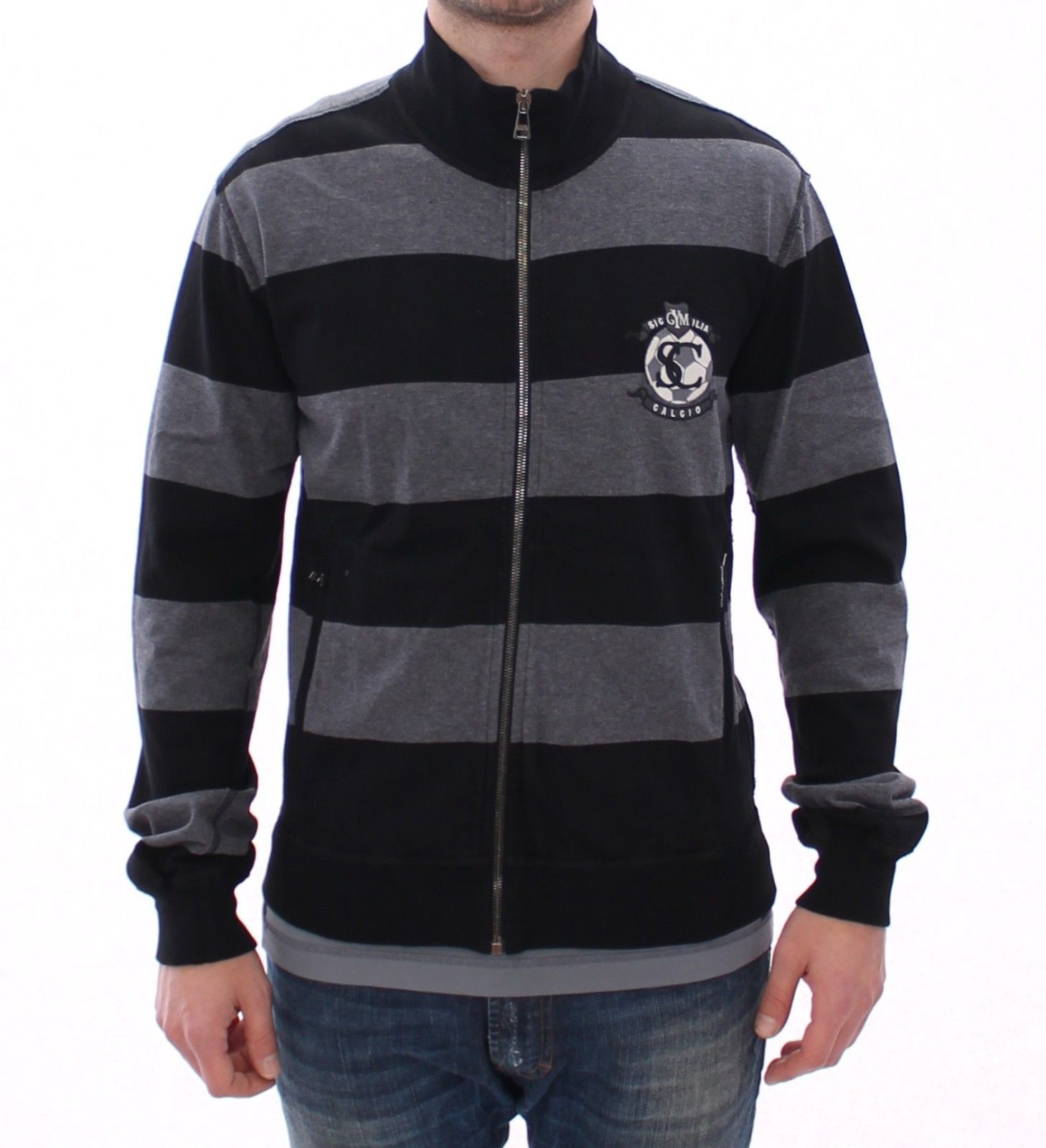 Gray Striped Full Zip Sweater Jacket Jumper
