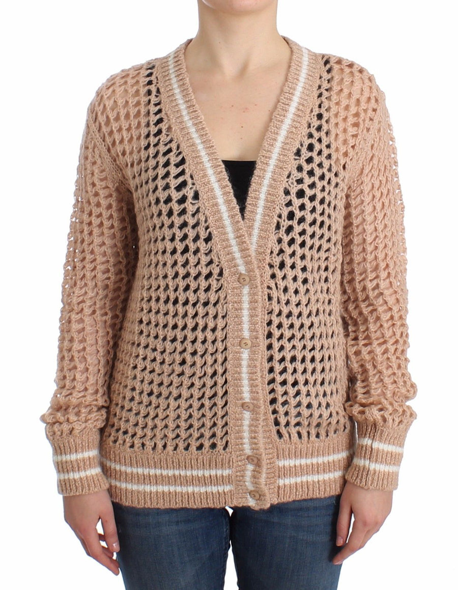 Beige Crochet Cardigan Mohair Sweater Knit