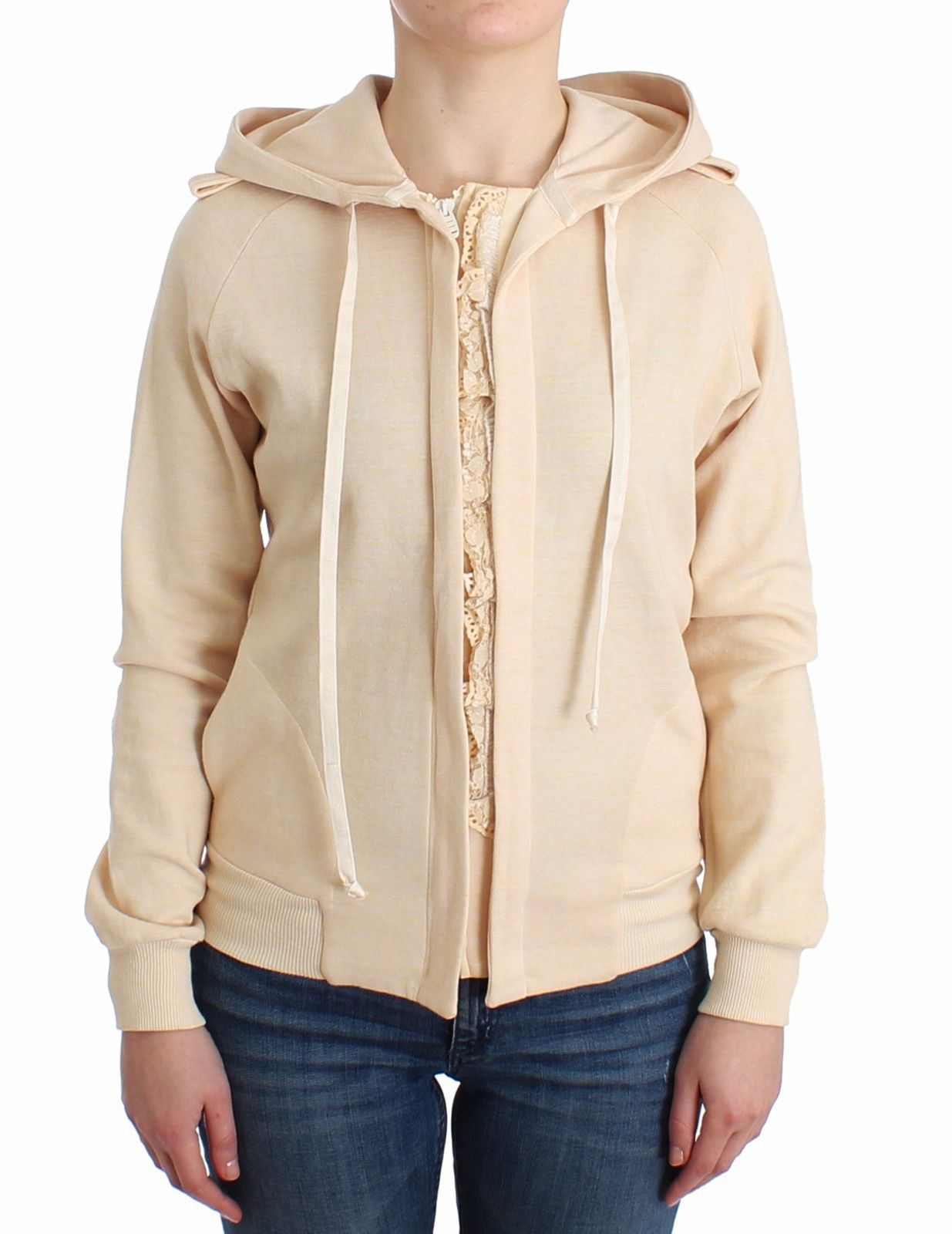 Lingerie Beige Lace Hooded Zip Cardigan Hoodie