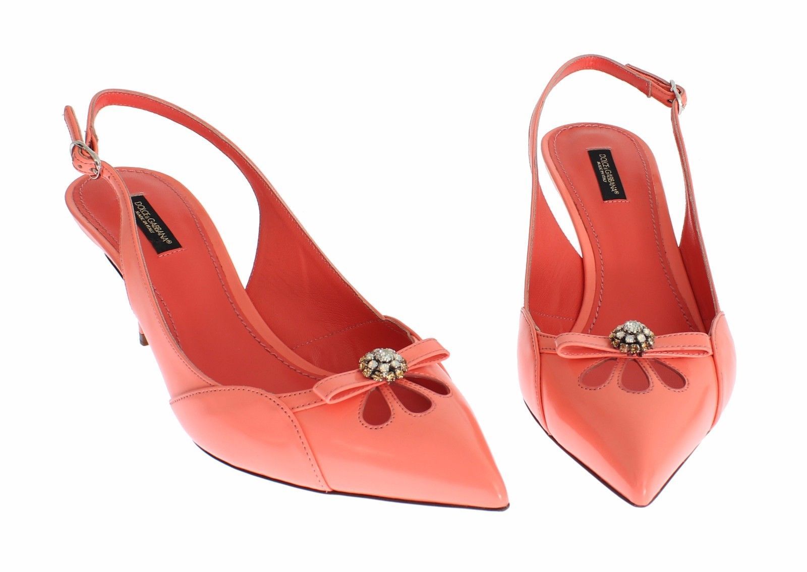 Pink Leather Crystal Slingbacks Heels Shoes