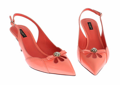 Pink Leather Crystal Slingbacks Heels Shoes