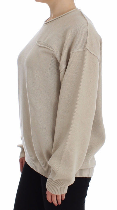 Beige Cashmere Crewneck Sweater Pullover