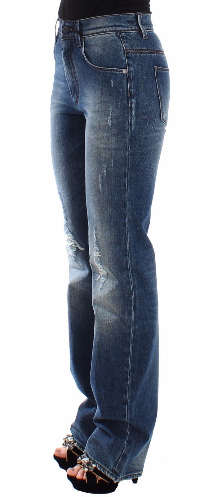 Blue Straight Jeans Denim Pants High Waist