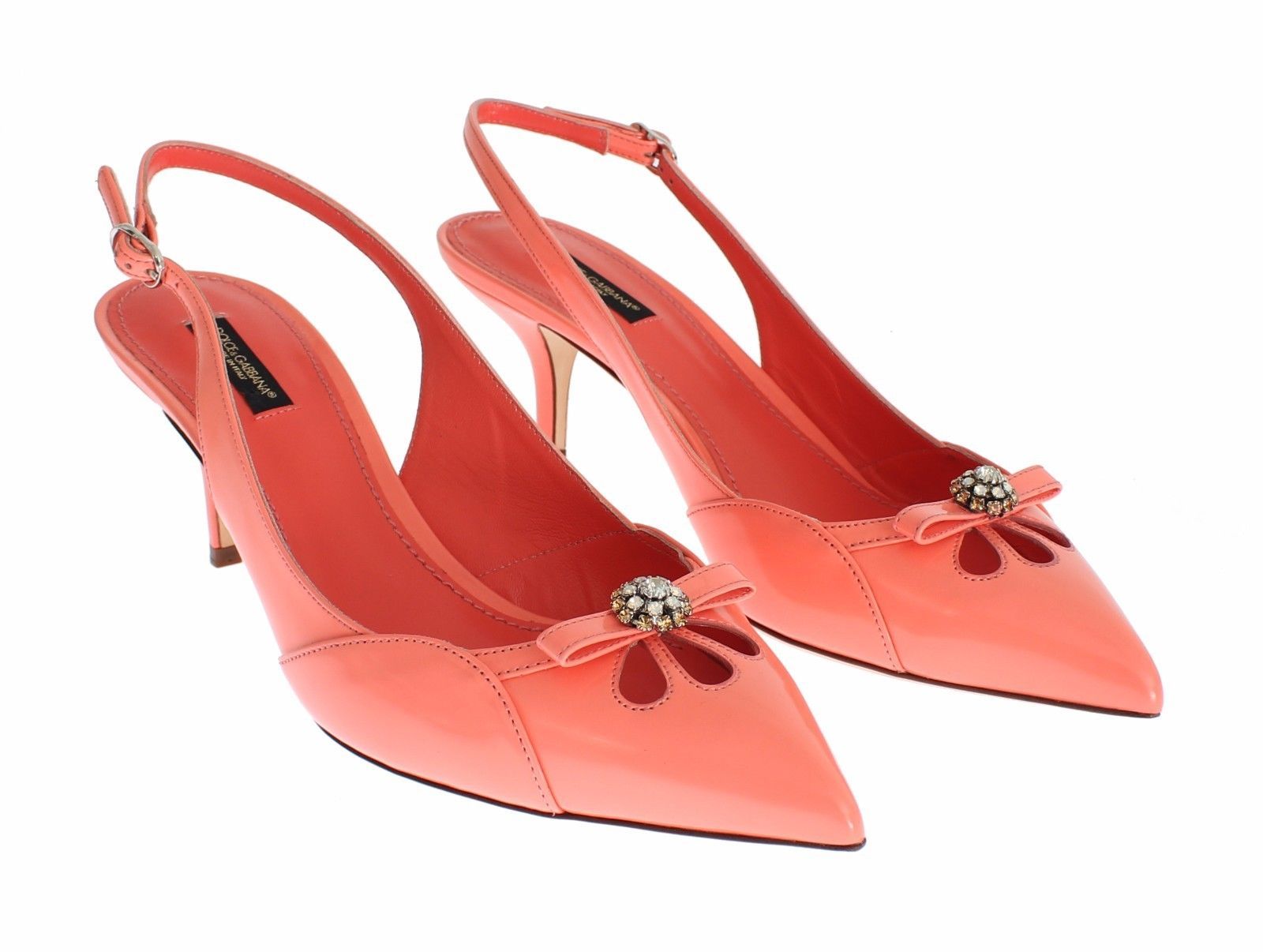 Pink Leather Crystal Slingbacks Heels Shoes