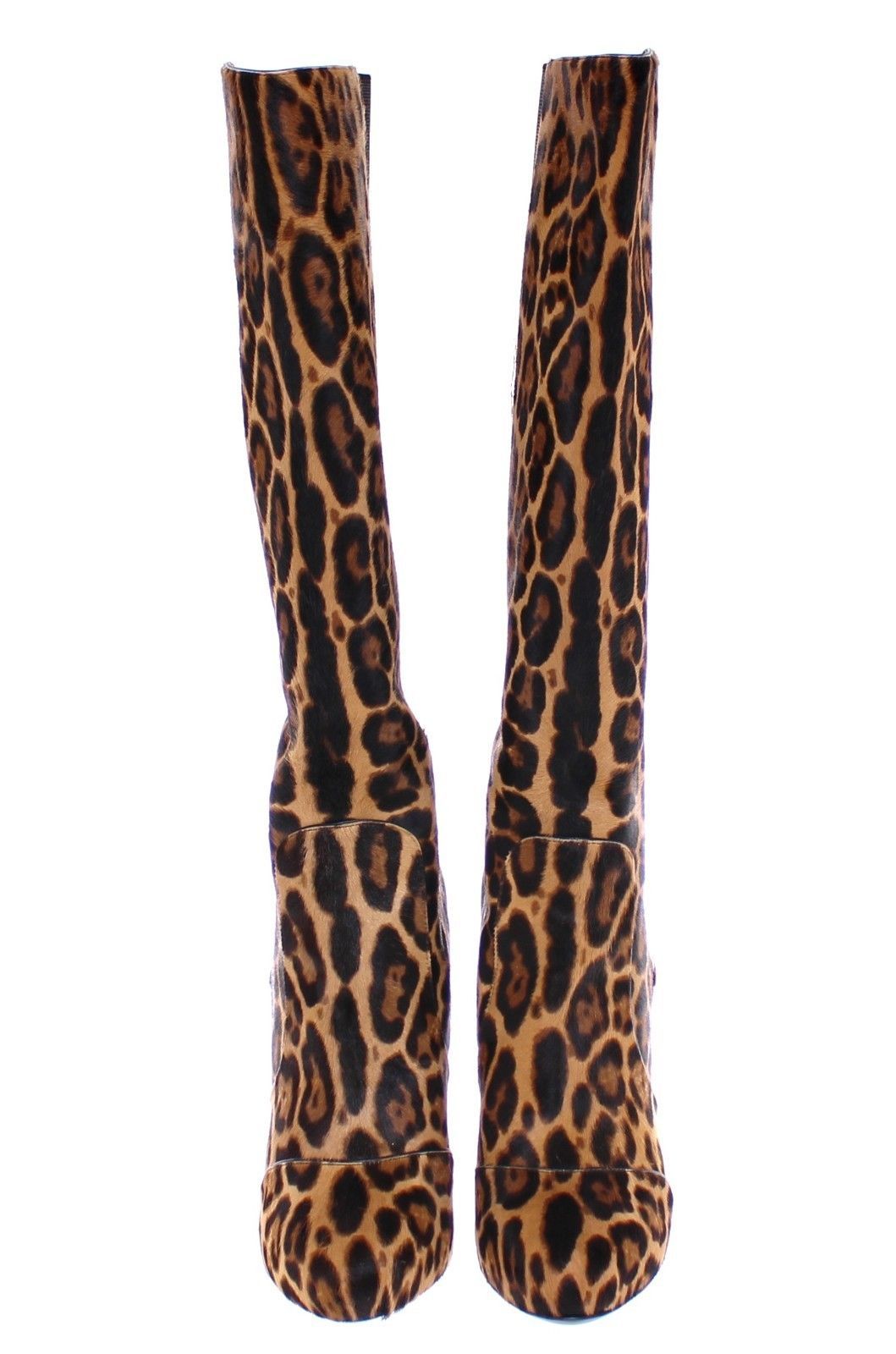 Brown Leopard Fur Leather Heel Logo Boots