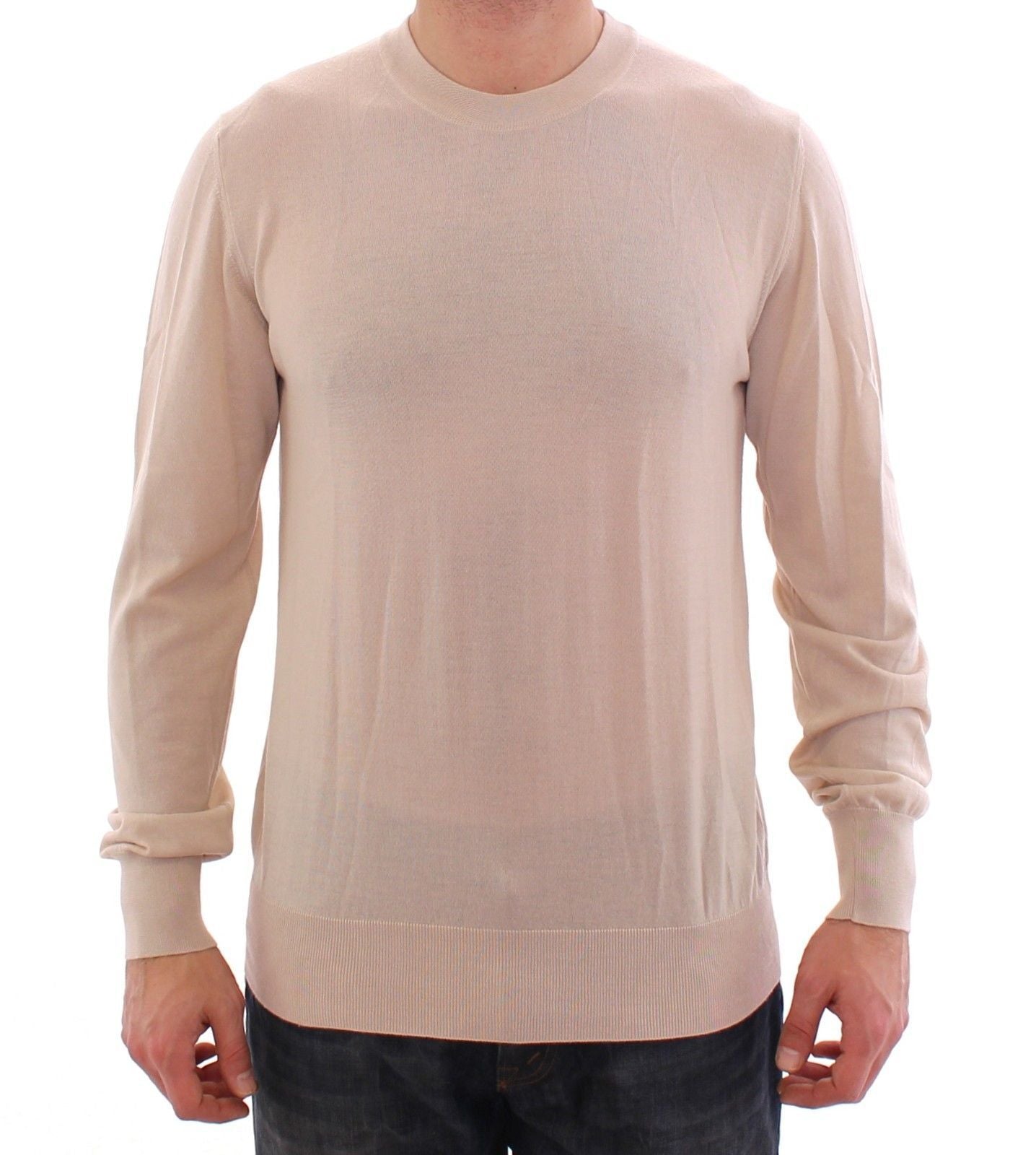 Beige Cashmere Crew-neck Sweater Pullover Top