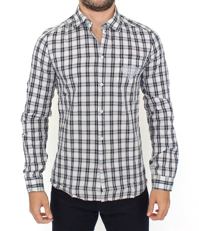 Gray White Checkered Casual Slim Fit Shirt