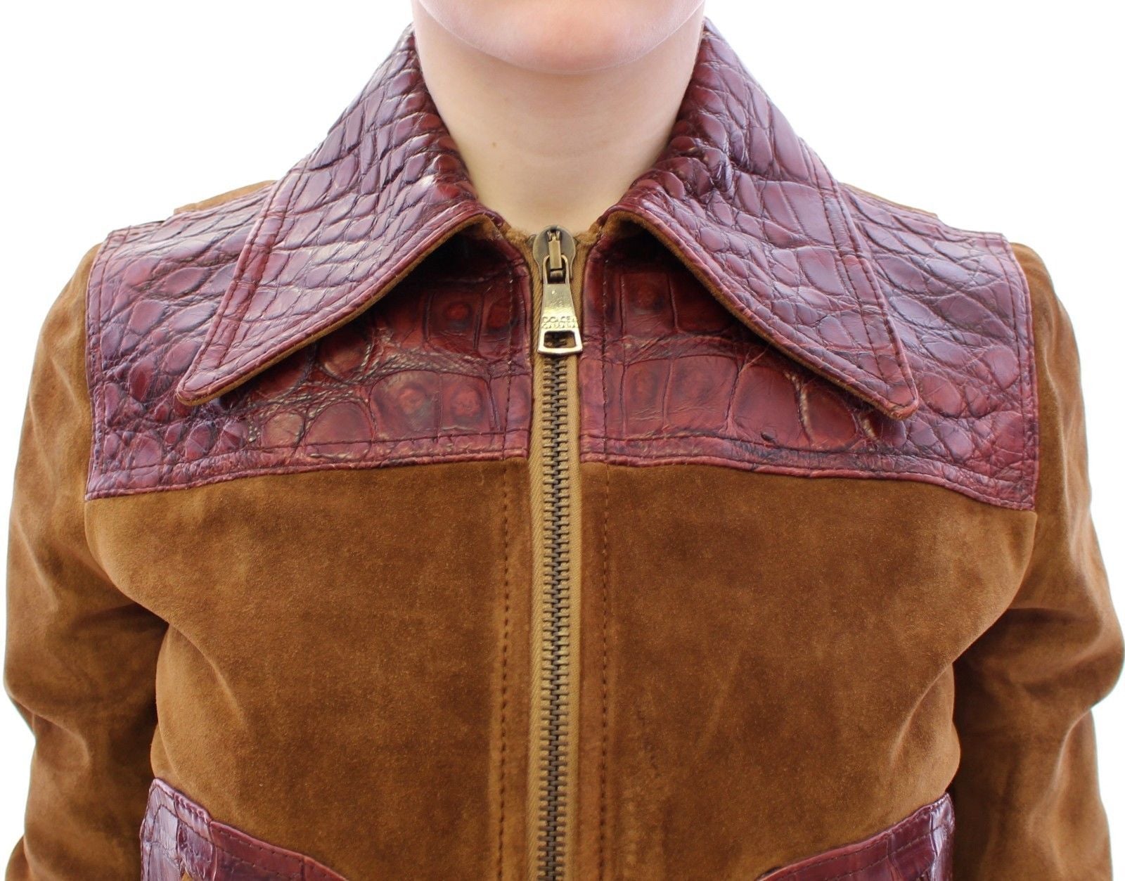 Brown Alligator Suede Leather Jacket