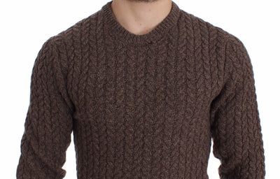 Brown Knitted Wool Crewneck Sweater Pullover
