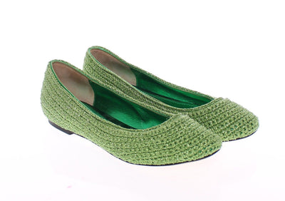 Green Knitted Ballerinas Ballet Flats Shoes