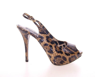 Brown Snakeskin Platform Slingbacks Shoes
